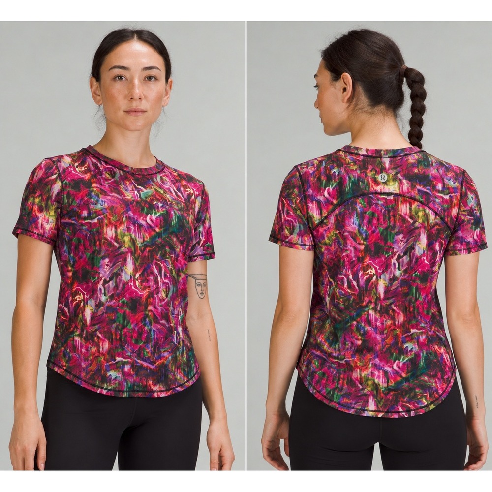 Lululemon | High Neck Running Training Tee Hyper Flow Pink Multi | Est Sz 6